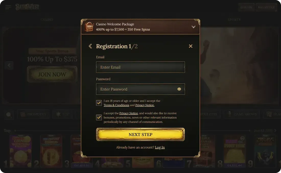 betwest casino registration